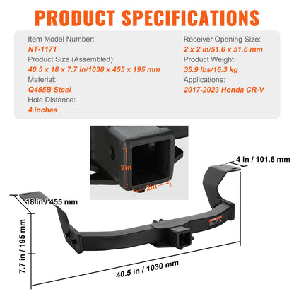 VEVOR Class 3 Trailer Hitch, 2-Inch Receiver, Q455B Steel Tube Frame, Compatible