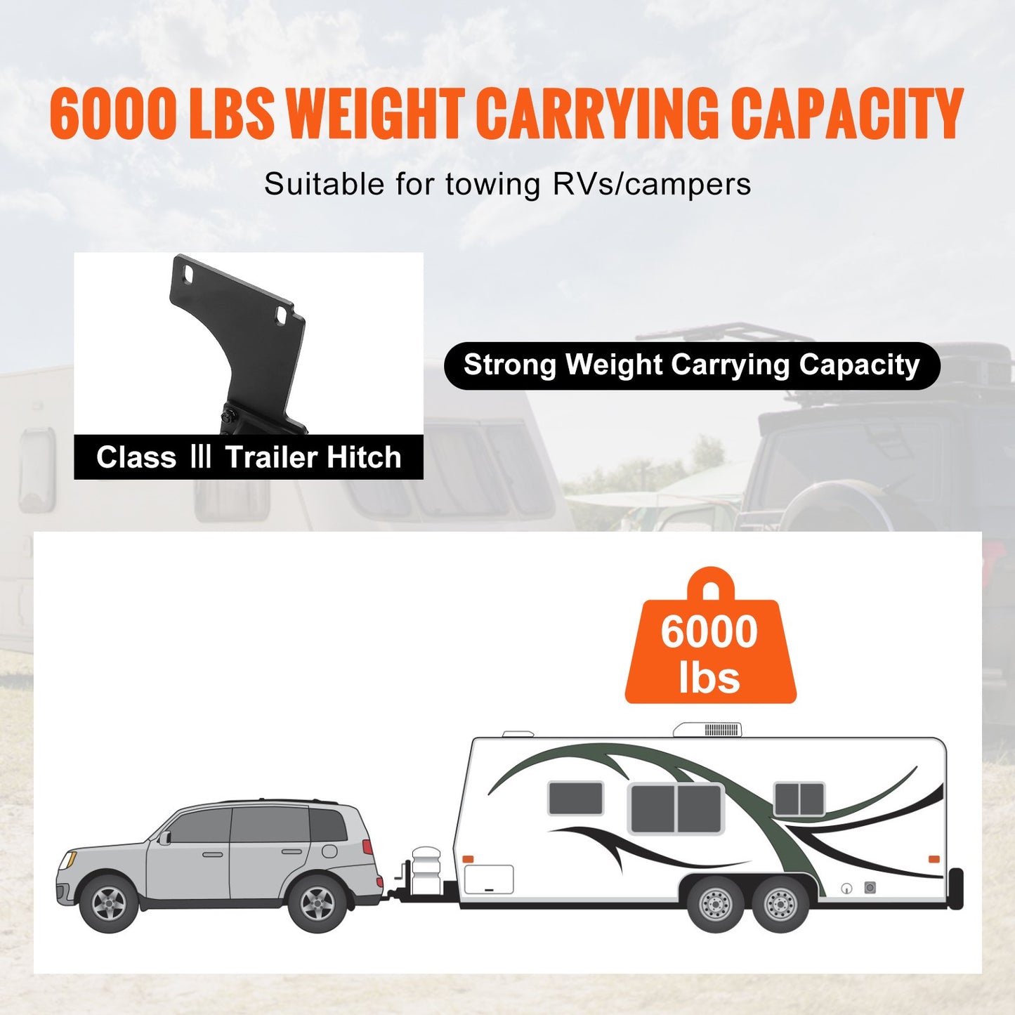 VEVOR Class 3 Trailer Hitch, 2-Inch Receiver, Q455B Steel Tube Frame, Compatible