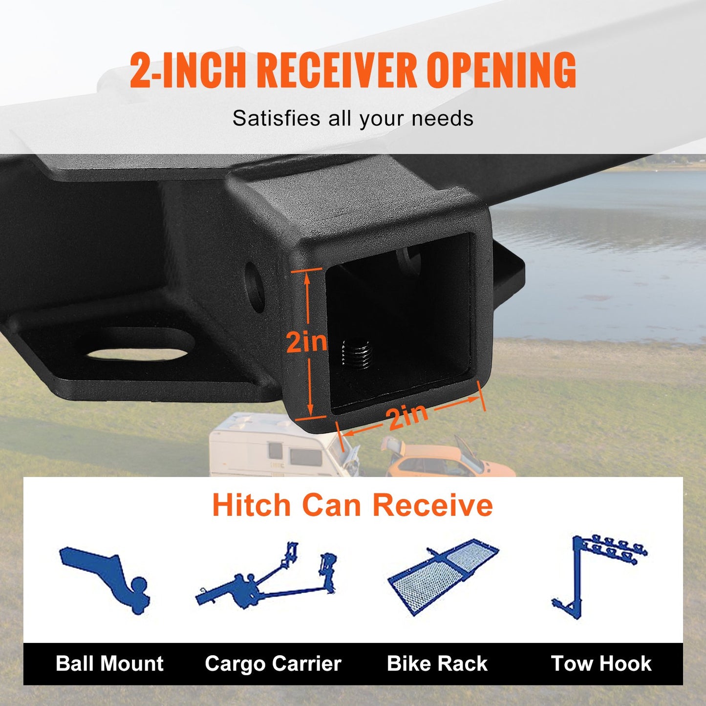 VEVOR Class 3 Trailer Hitch, 2-Inch Receiver, Q455B Steel Tube Frame, Compatible