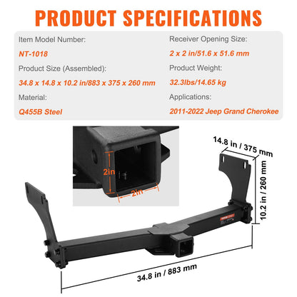 Class 3 Trailer Hitch, 0.05m Receiver, Steel Frame for Jeep Grand Cherokee