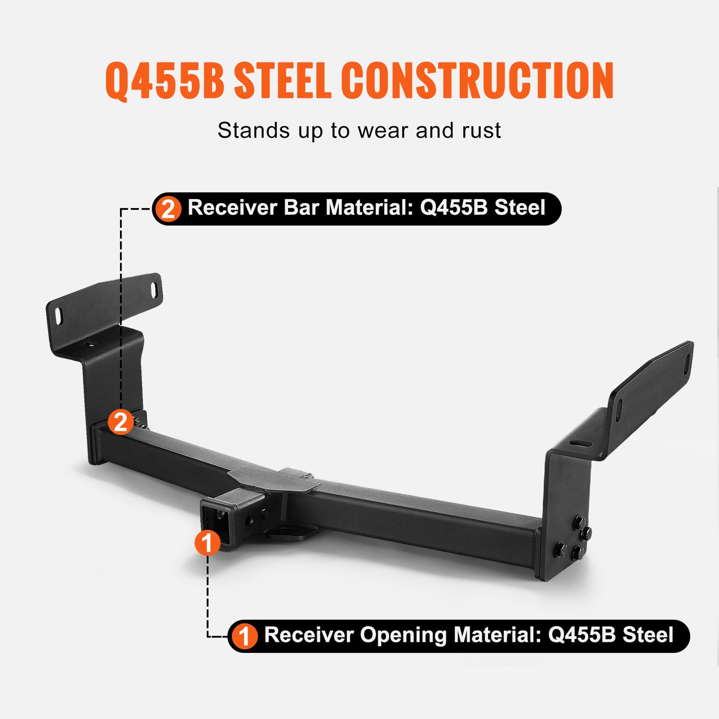 VEVOR Class 3 Trailer Hitch, 2-Inch Receiver, Q455B Steel Tube Frame, Compatible