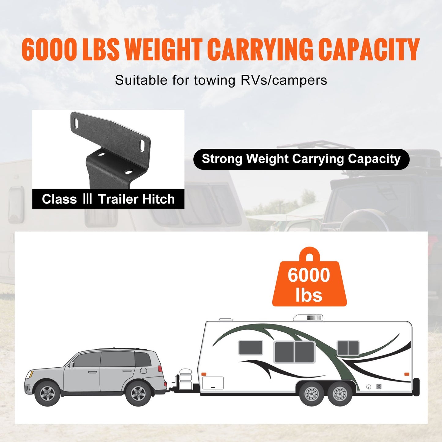 VEVOR Class 3 Trailer Hitch, 2-Inch Receiver, Q455B Steel Tube Frame, Compatible