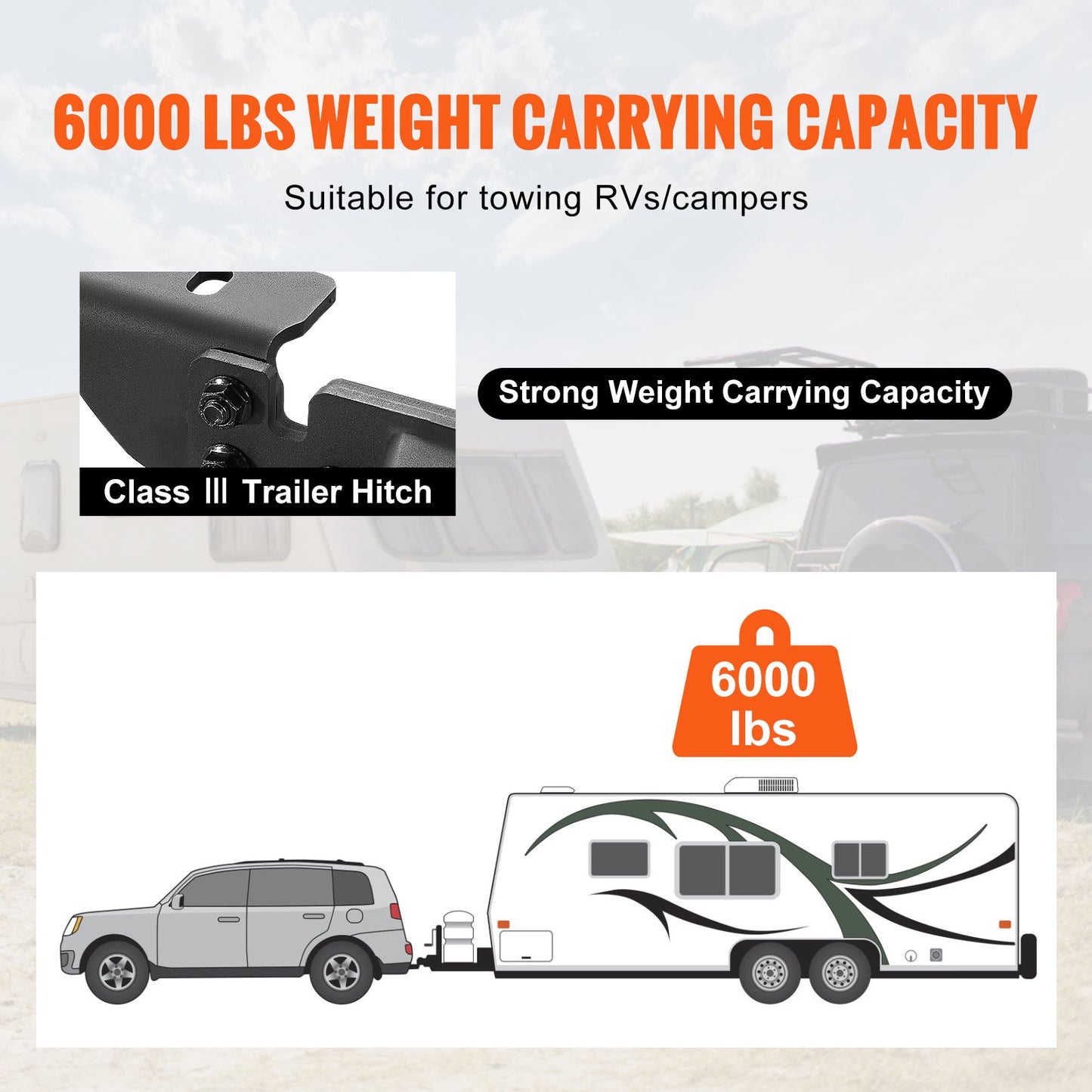 VEVOR Class 3 Trailer Hitch, 2-Inch Receiver, Q455B Steel Tube Frame, Compatible