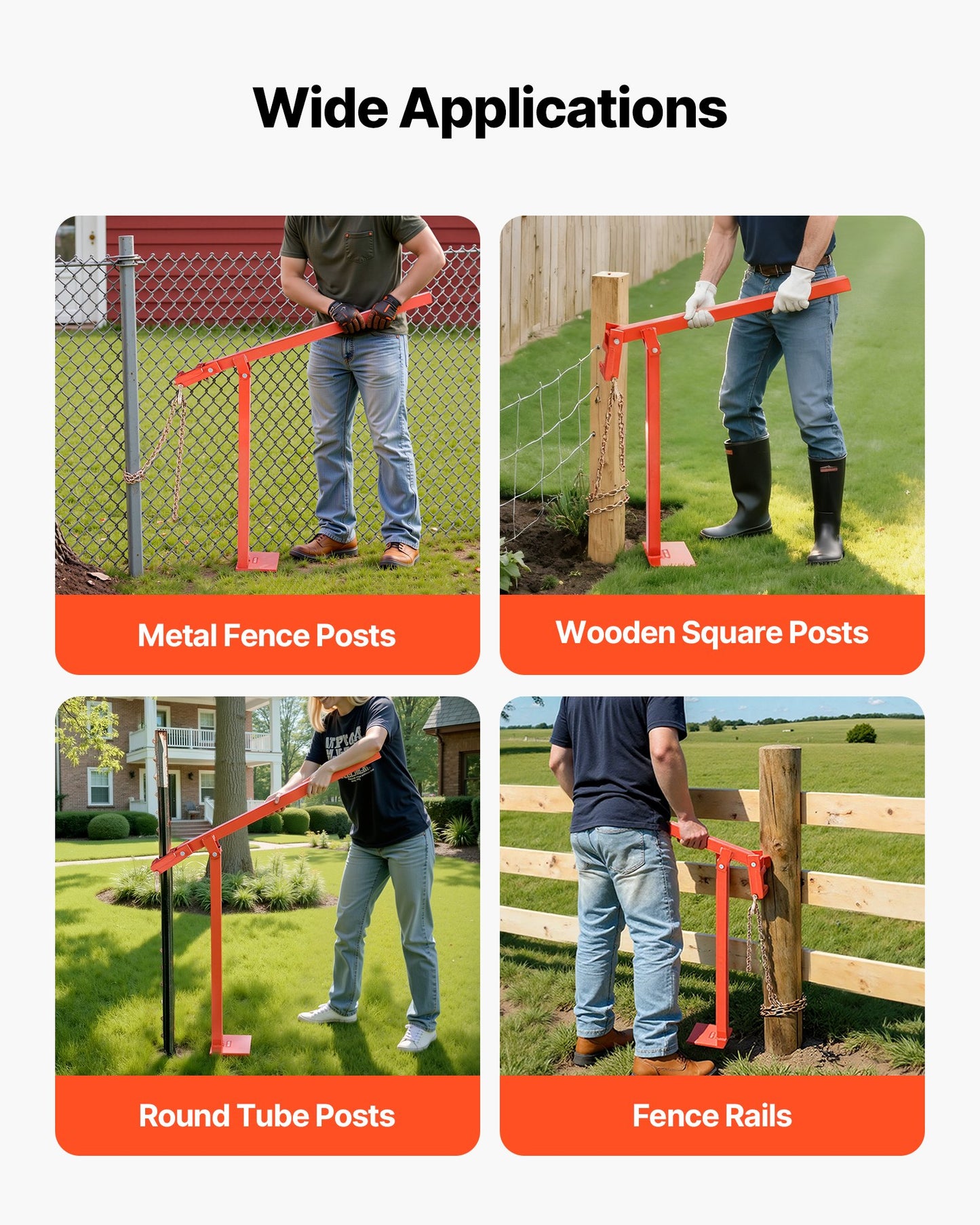 78 cm T Post Puller, Heavy Duty Fence Post Puller with 109.2 cm Lifting Chain, Rust-Resistant Steel, Labor-Saving T-Post Remover Tool for Round Fence Posts, Sign Posts & Tree Stumps