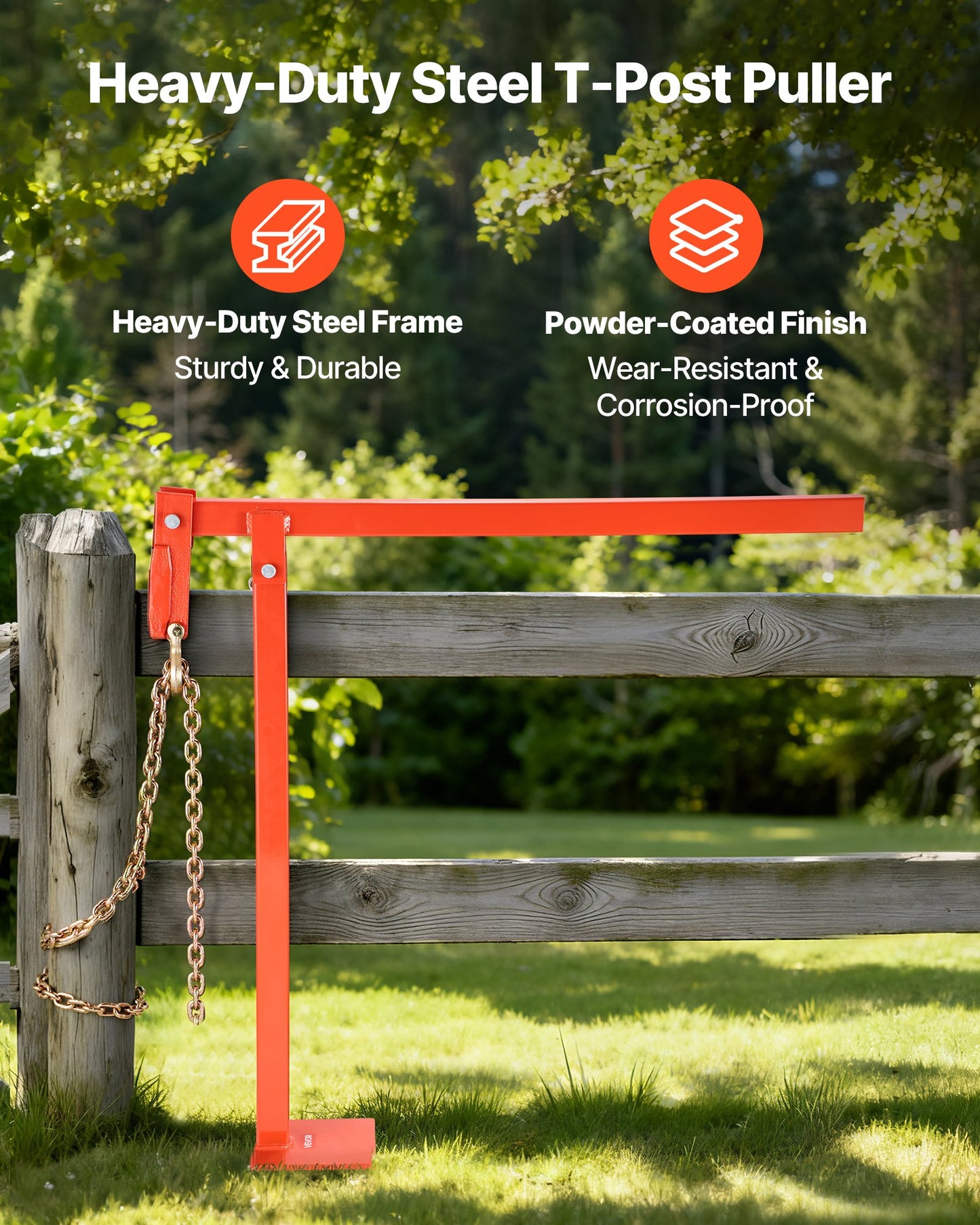 91.4 cm T Post Puller, Heavy Duty Fence Post Pullers with Puller Plate & 119 cm Lifting Chain, Labor-Saving T-Post Remover Tool for Round Fence Posts, Sign Posts & Tree Stumps