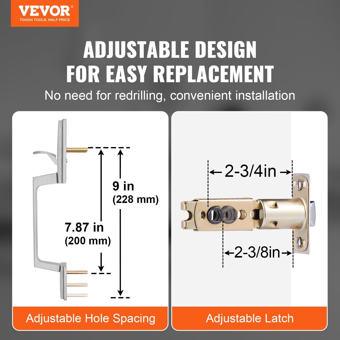 Satin Nickel Square Door Handle Set with Lever, Adjustable for Any Door