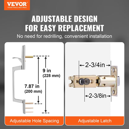 Satin Nickel Square Door Handle Set with Lever, Adjustable for Any Door