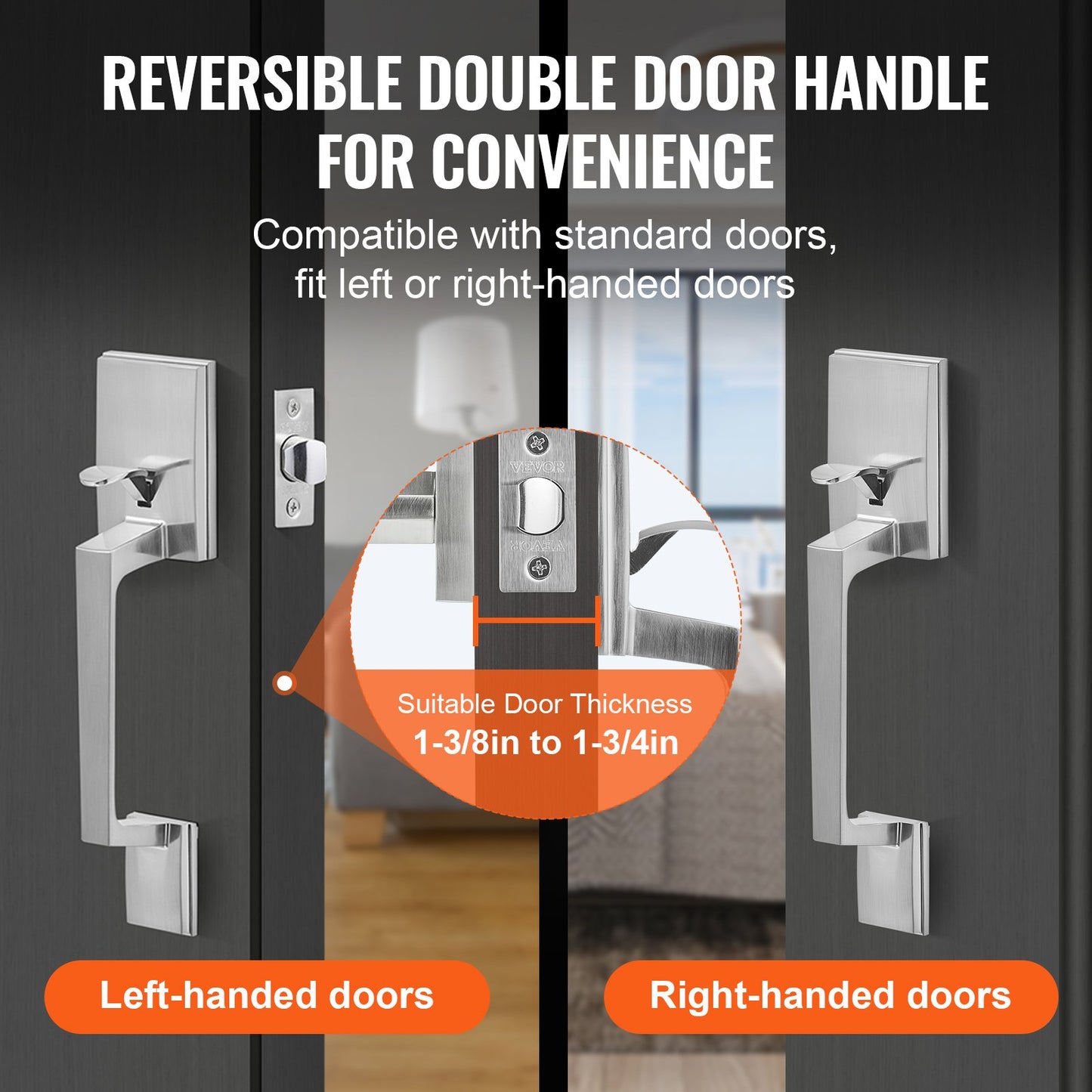 VEVOR Entry Door Handle, Satin Nickel Square Handle Set with Lever Door Handle No