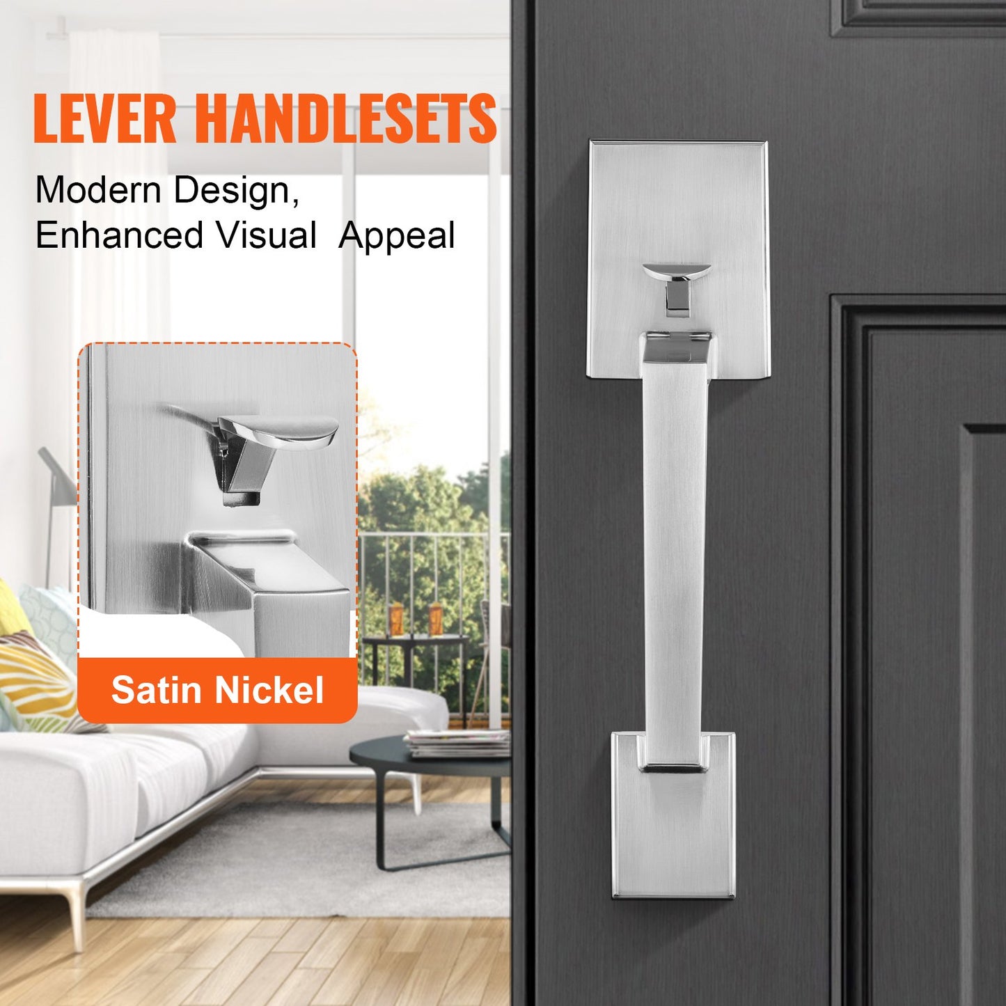 VEVOR Entry Door Handle, Satin Nickel Square Handle Set with Lever Door Handle No