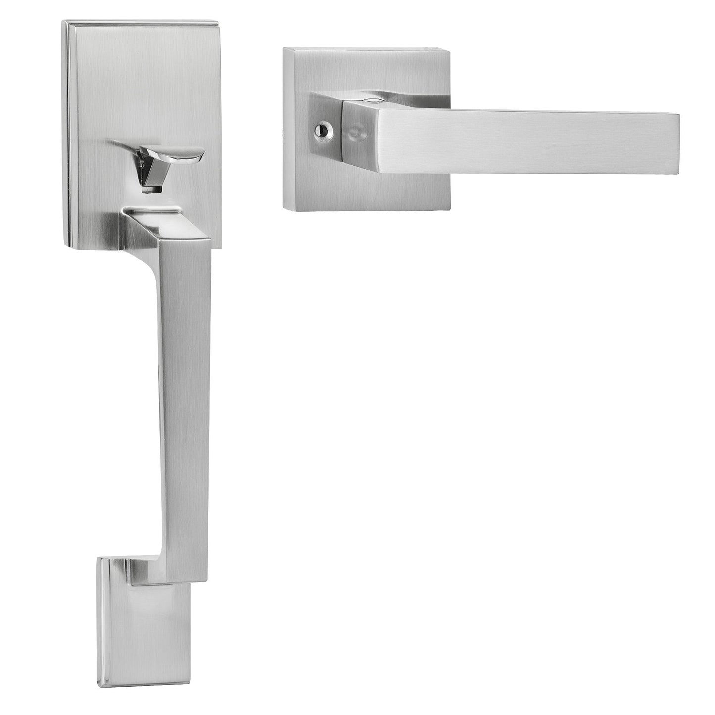 Satin Nickel Square Door Handle Set with Lever, Adjustable for Any Door
