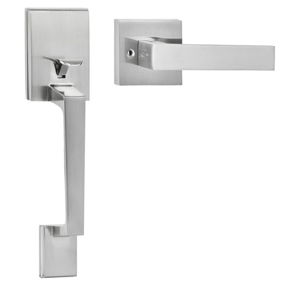 Satin Nickel Square Door Handle Set with Lever, Adjustable for Any Door