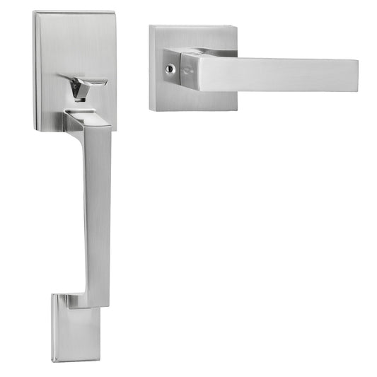 VEVOR Entry Door Handle, Satin Nickel Square Handle Set with Lever Door Handle No