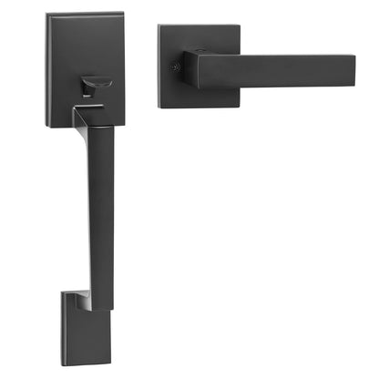 Matte Black Square Door Handle Set with Lever, Adjustable and Reversible Design