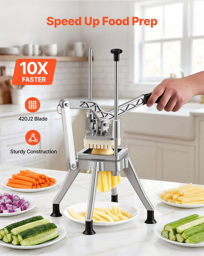 French Fry Cutter, Commercial Vegetable Chopper with 0.6 cm 420J2 Stainless Steel Blade, Lemon Potato Dicer & Fruit Slicer, with Ergonomic Handle and Non-slip Rubber Feet, for Restaurant Kitchen