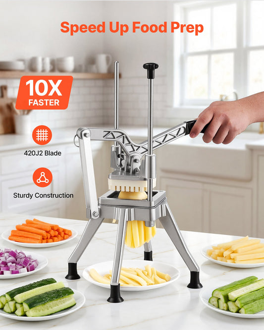 French Fry Cutter, Commercial Vegetable Chopper with 0.6 cm 420J2 Stainless Steel Blade, Lemon Potato Dicer & Fruit Slicer, with Ergonomic Handle and Non-slip Rubber Feet, for Restaurant Kitchen