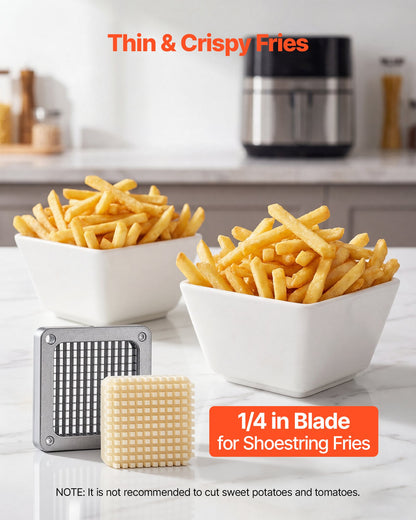 French Fry Cutter, Commercial Vegetable Chopper with 0.6 cm 420J2 Stainless Steel Blade, Lemon Potato Dicer & Fruit Slicer, with Ergonomic Handle and Non-slip Rubber Feet, for Restaurant Kitchen