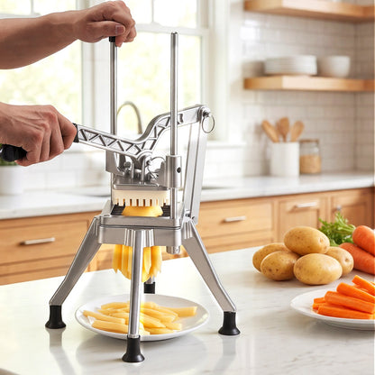 French Fry Cutter, Commercial Vegetable Chopper with 0.6 cm 420J2 Stainless Steel Blade, Lemon Potato Dicer & Fruit Slicer, with Ergonomic Handle and Non-slip Rubber Feet, for Restaurant Kitchen