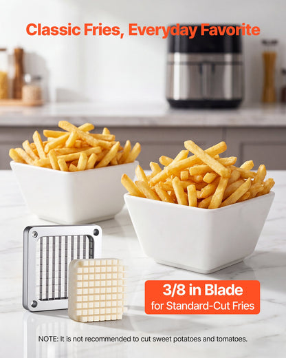 French Fry Cutter, Commercial Vegetable Chopper with 0.9 cm 420J2 Stainless Steel Blade, Lemon Potato Dicer & Fruit Slicer, with Ergonomic Handle and Non-slip Rubber Feet, for Restaurant Kitchen