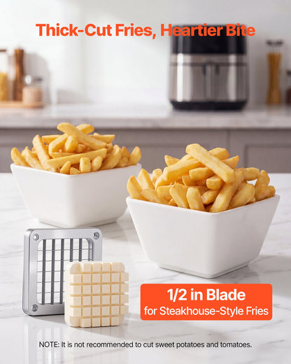 French Fry Cutter, Commercial Vegetable Chopper with 1.3 cm 420J2 Stainless Steel Blade, Lemon Potato Dicer & Fruit Slicer, with Ergonomic Handle and Non-slip Rubber Feet, for Restaurant Kitchen