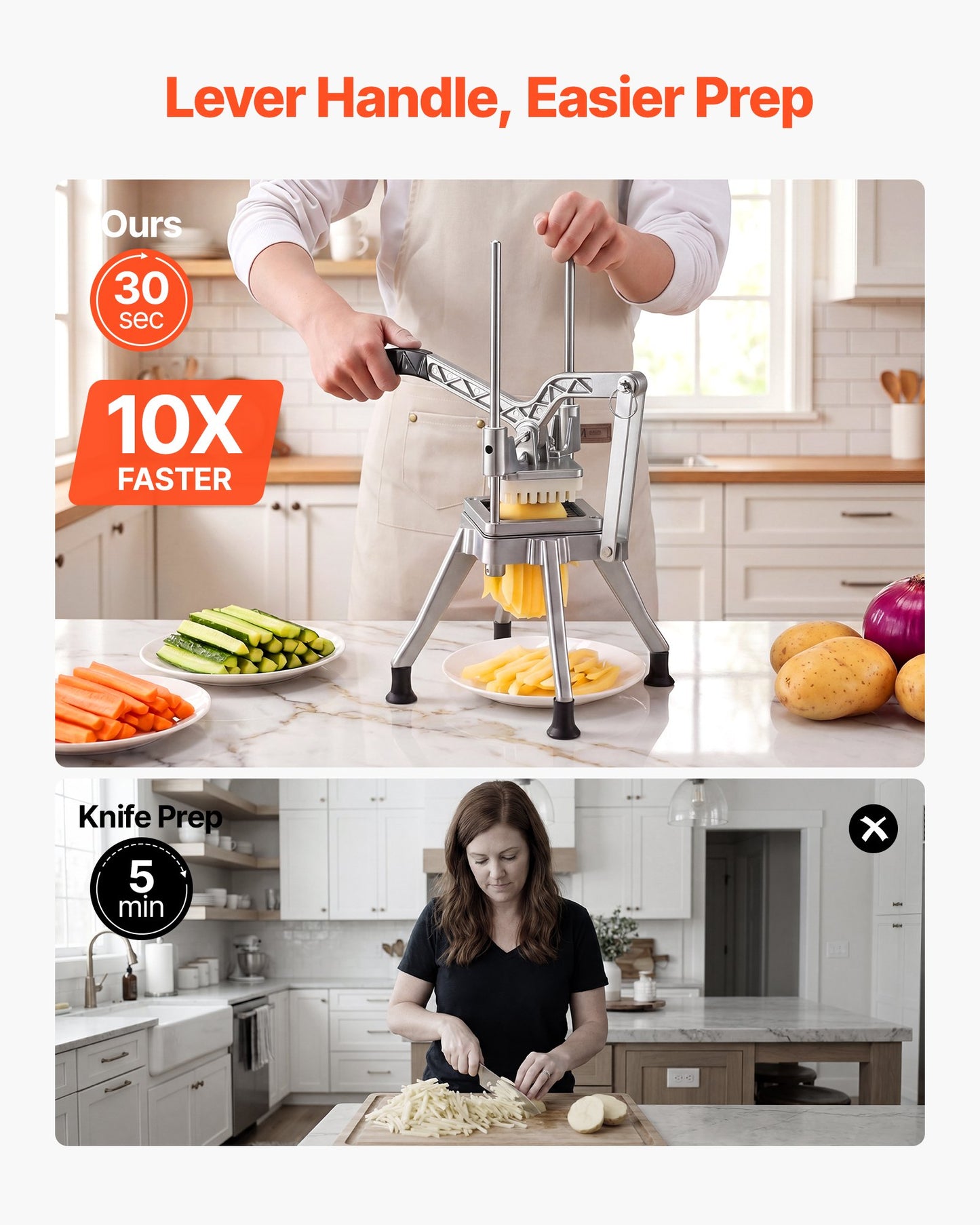 French Fry Cutter, Commercial Vegetable Chopper with 1.3 cm 420J2 Stainless Steel Blade, Lemon Potato Dicer & Fruit Slicer, with Ergonomic Handle and Non-slip Rubber Feet, for Restaurant Kitchen