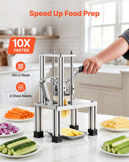 French Fry Cutter, Commercial Vegetable Chopper with 4 Replacement Blades, 0.6 cm, 0.9 cm Blade Easy Dicer Chopper, 6-wedge Slicer and 6-wedge Apple Corer, 420J2 Stainless Steel, Restaurant