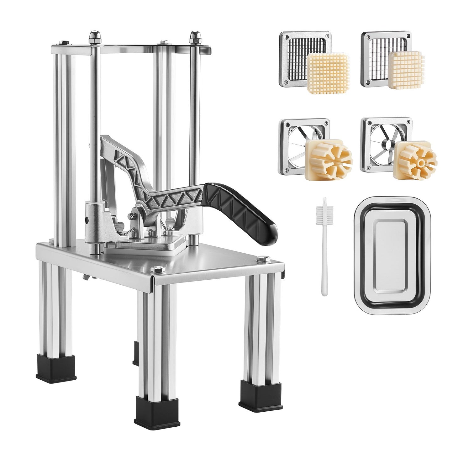 French Fry Cutter, Commercial Vegetable Chopper with 4 Replacement Blades, 0.6 cm, 0.9 cm Blade Easy Dicer Chopper, 6-wedge Slicer and 6-wedge Apple Corer, 420J2 Stainless Steel, Restaurant