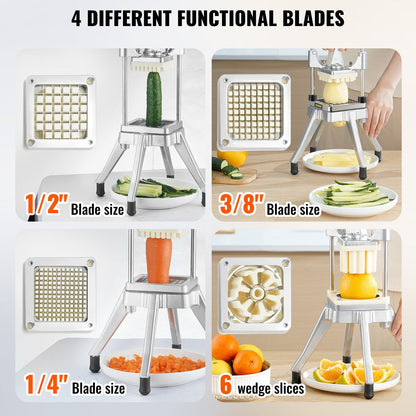 Commercial Vegetable and Fruit Cutter with 4 Blades and Tray, 3.8 kg, Silver