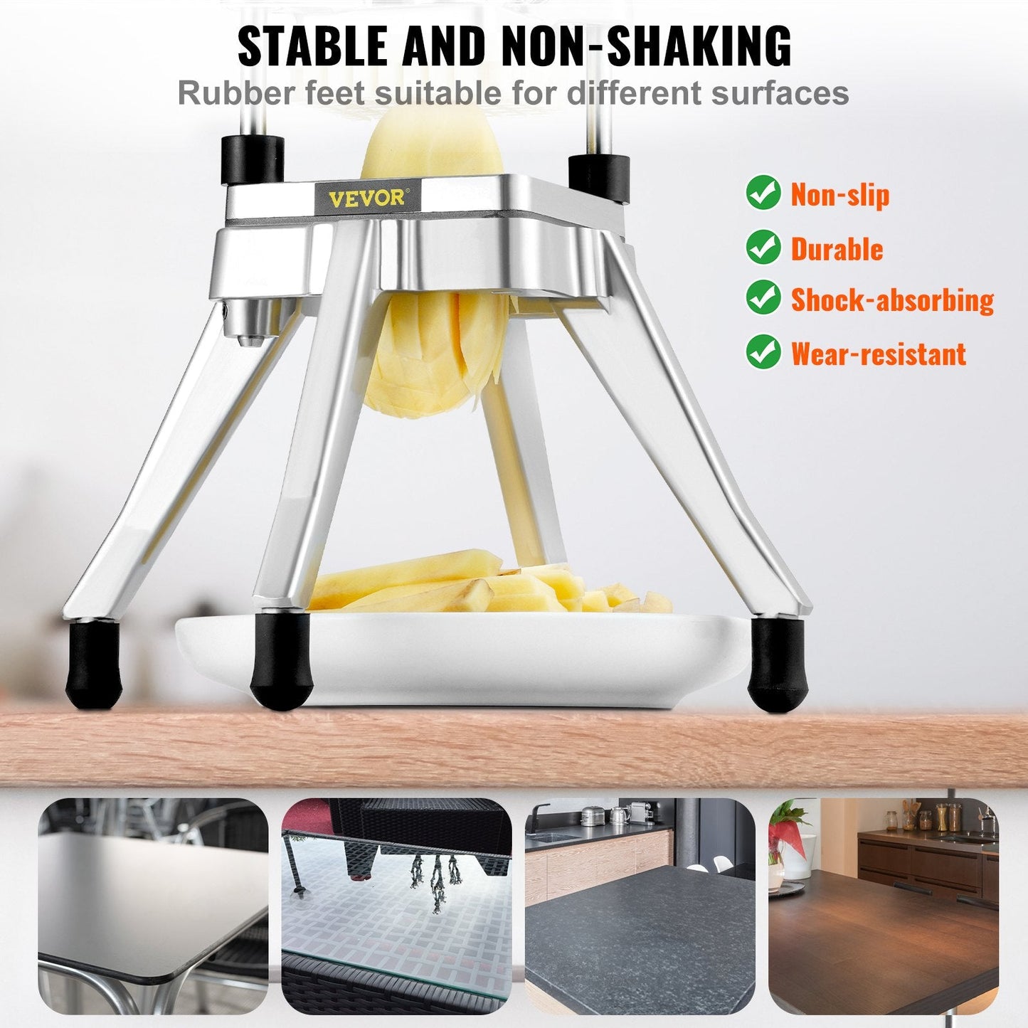 Commercial Vegetable and Fruit Cutter with 4 Blades and Tray, 3.8 kg, Silver