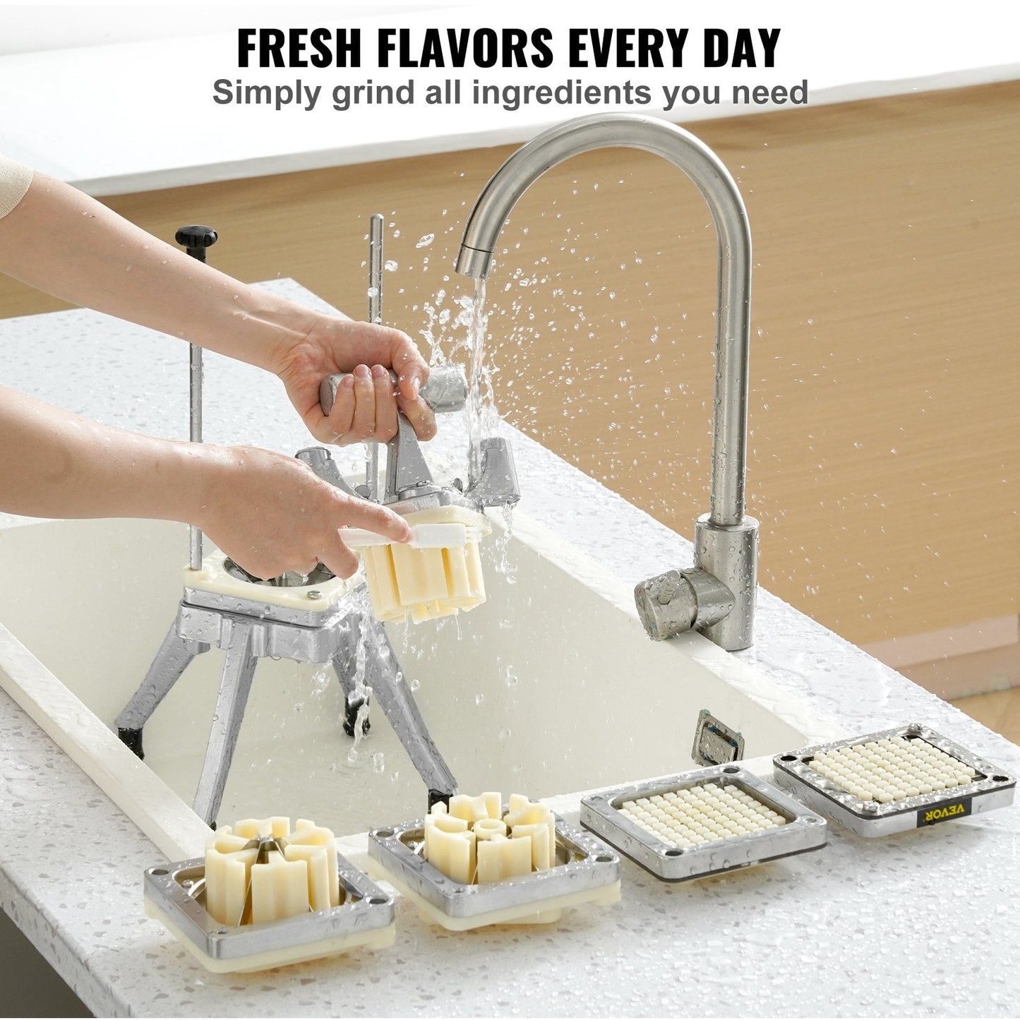 Commercial Vegetable and Fruit Cutter with 4 Blades and Tray, 3.8 kg, Silver