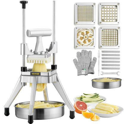 Commercial Vegetable and Fruit Cutter with 4 Blades and Tray, 3.8 kg, Silver