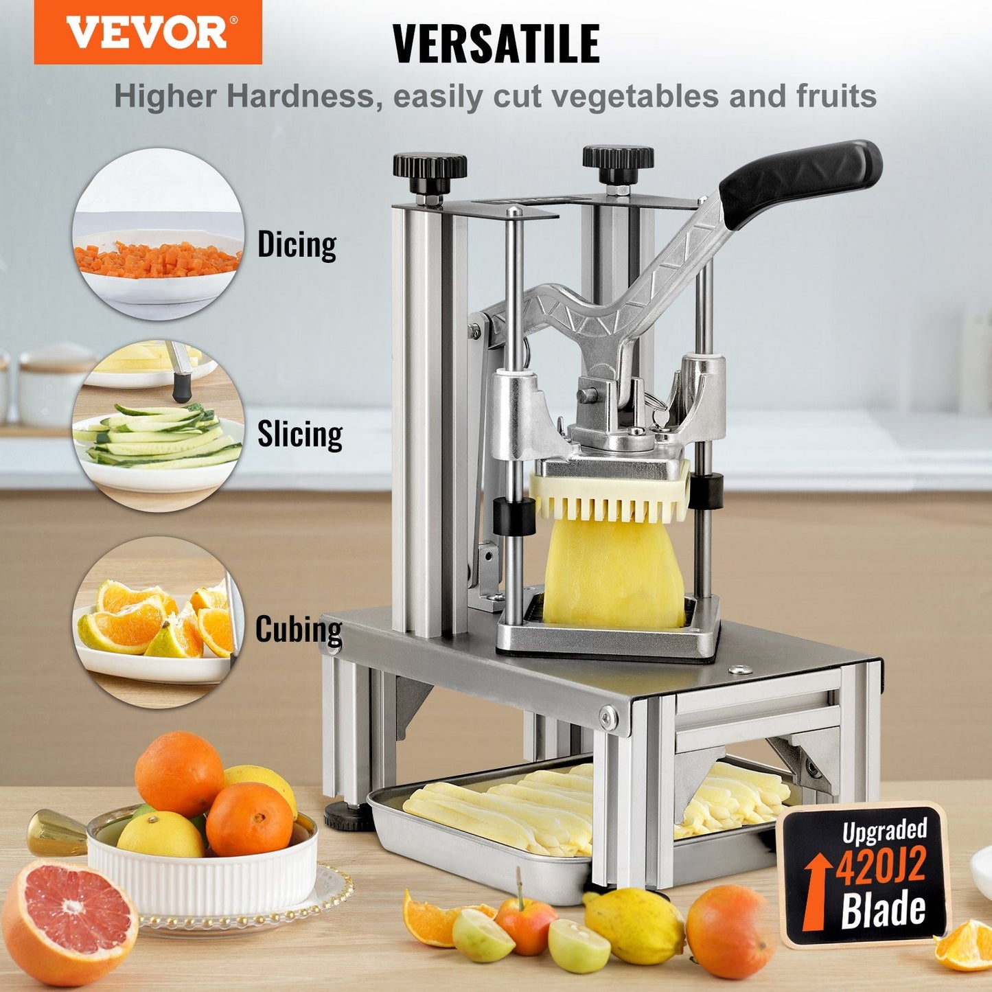 Commercial Vegetable Dicer & Chopper with 4 Blades, 5 kg, Silver