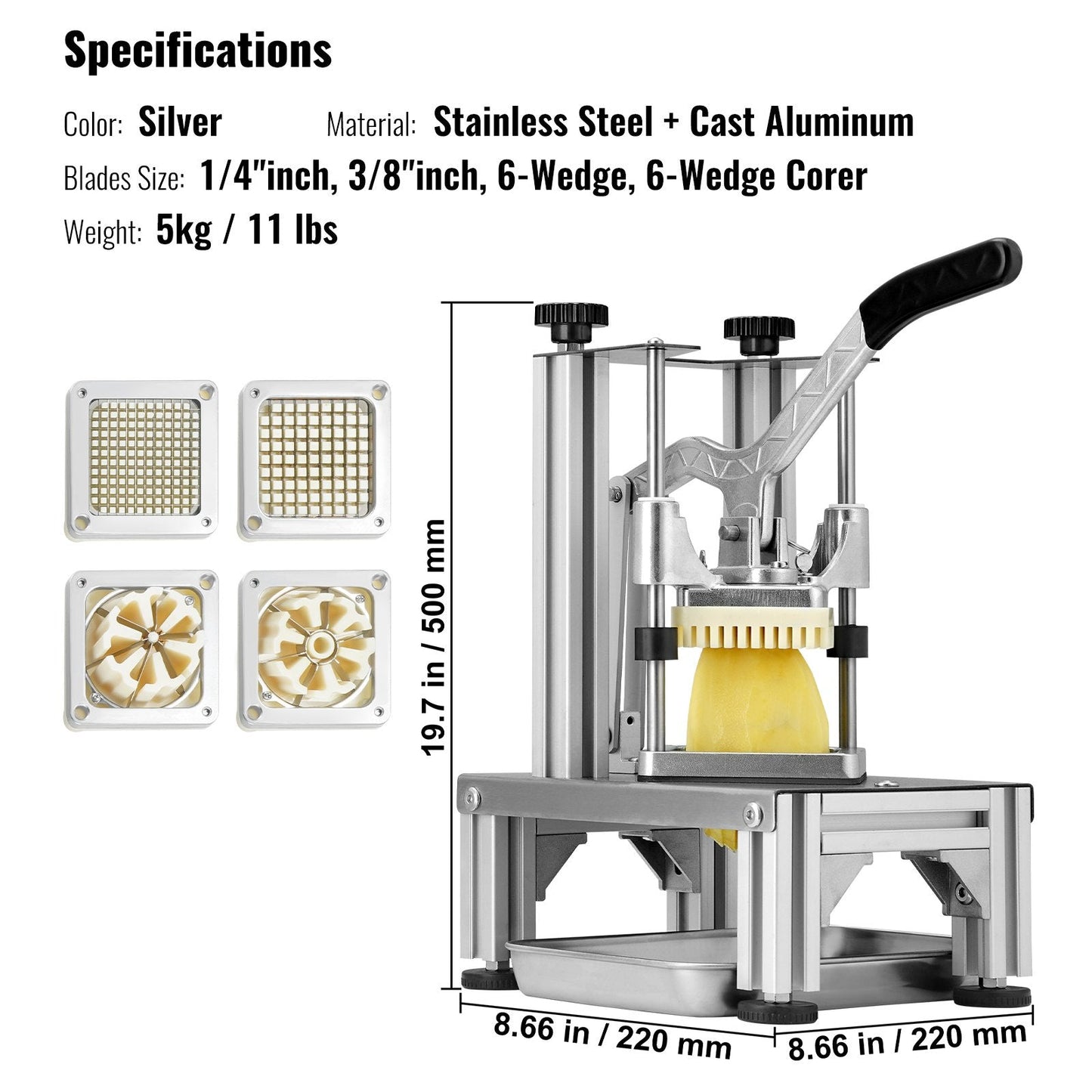 Commercial Vegetable Dicer & Chopper with 4 Blades, 5 kg, Silver