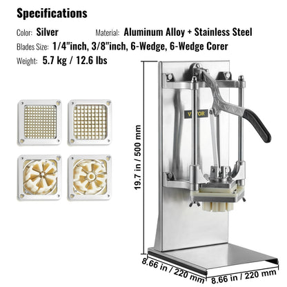 Commercial Vegetable & French Fry Cutter with 4 Blades, 5.7 kg, Stainless Steel