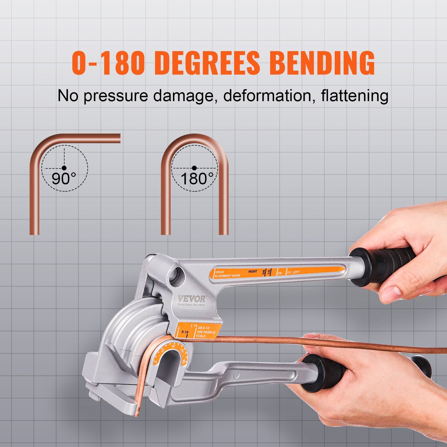 VEVOR Pipe Tube Bender, 1/4", 3/8", 1/2" OD, 3 in 1 Manual Level Tube Bender, 180°