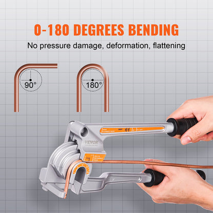 VEVOR Pipe Tube Bender, 1/4", 3/8", 1/2" OD, 3 in 1 Manual Level Tube Bender, 180°