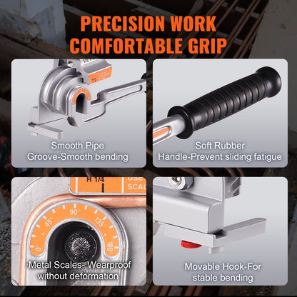 Manual Tube Bender for Copper & Aluminum Pipes, 3-in-1, 0.5-1.2 mm Thickness
