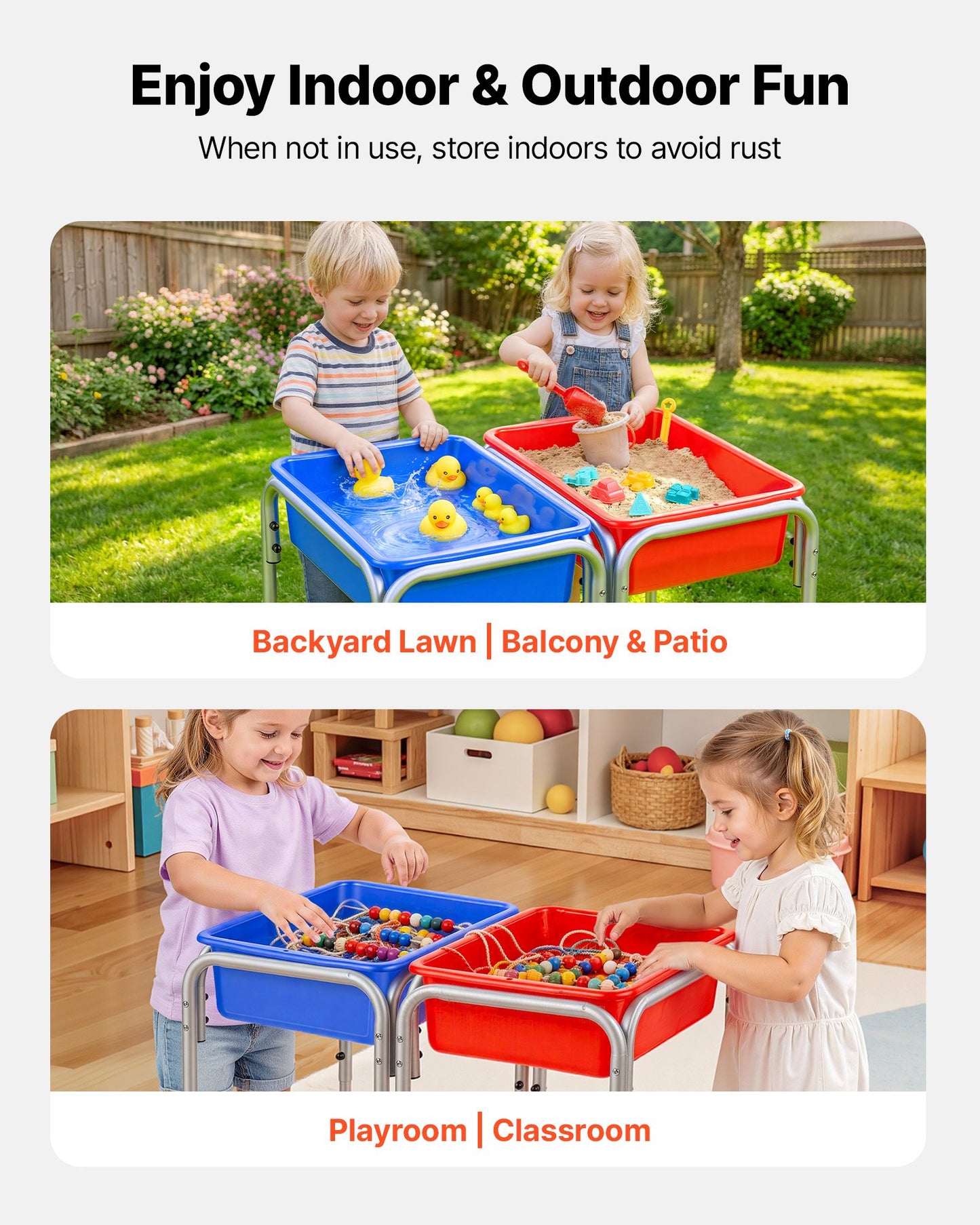 Sensory Table for Toddlers, Kids 2-Station Sand and Water Adjustable Play Table with Detachable Storage Bins and Non-Slip Feet, Carbon Steel Frame, Rounded Corners, for Boys and Girls Exploring