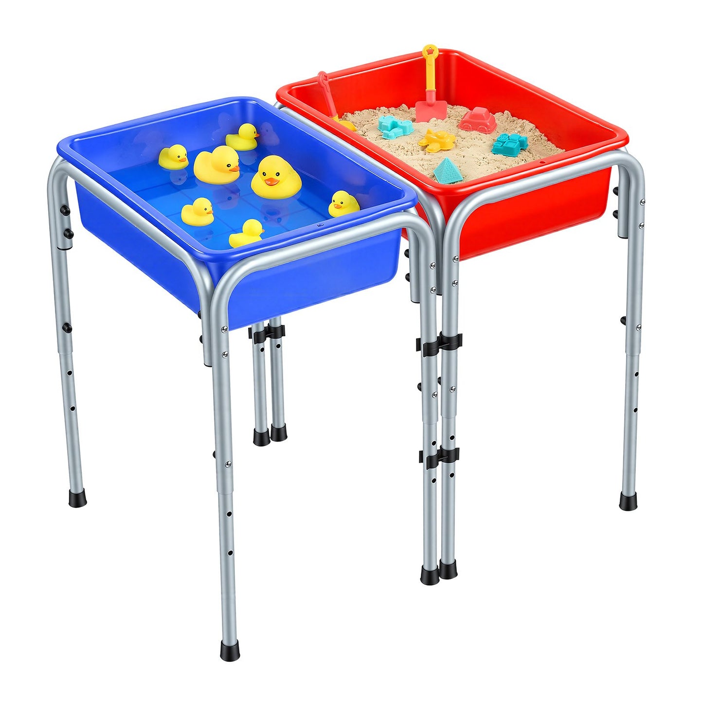 Sensory Table for Toddlers, Kids 2-Station Sand and Water Adjustable Play Table with Detachable Storage Bins and Non-Slip Feet, Carbon Steel Frame, Rounded Corners, for Boys and Girls Exploring