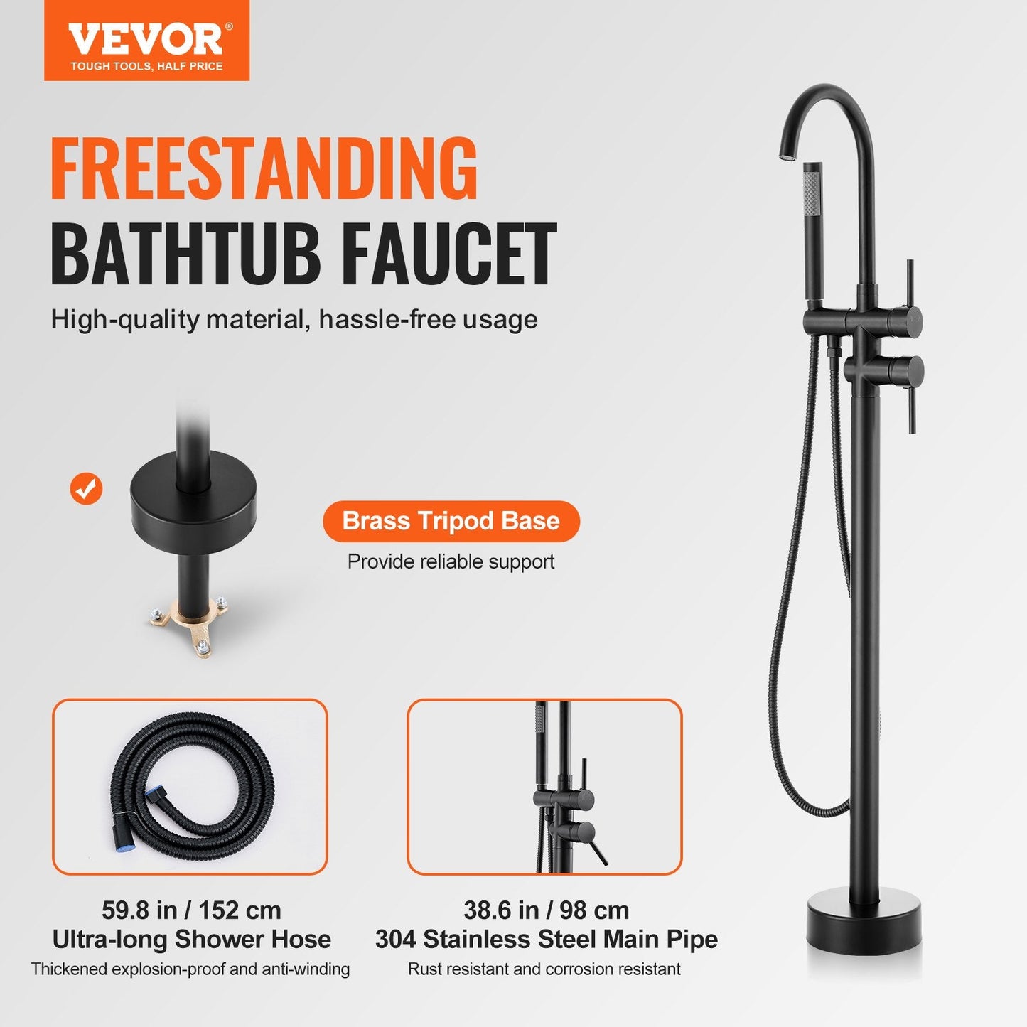 Freestanding Bath Faucet with 360° Swivel & Dual Water Modes, 3.85 kg, 1.19 m
