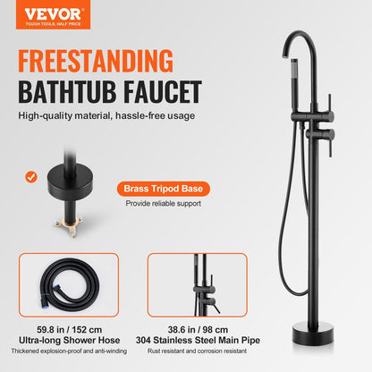 Freestanding Bath Faucet with 360° Swivel & Dual Water Modes, 3.85 kg, 1.19 m