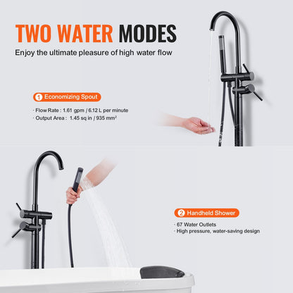 Freestanding Bath Faucet with 360° Swivel & Dual Water Modes, 3.85 kg, 1.19 m