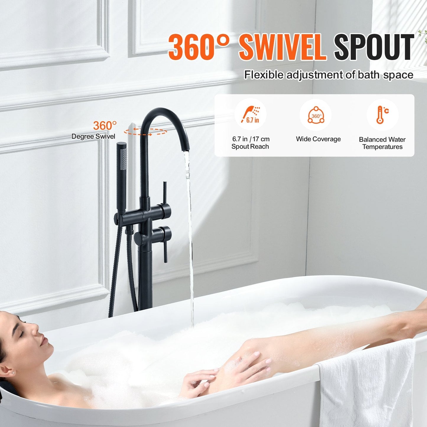 Freestanding Bath Faucet with 360° Swivel & Dual Water Modes, 3.85 kg, 1.19 m