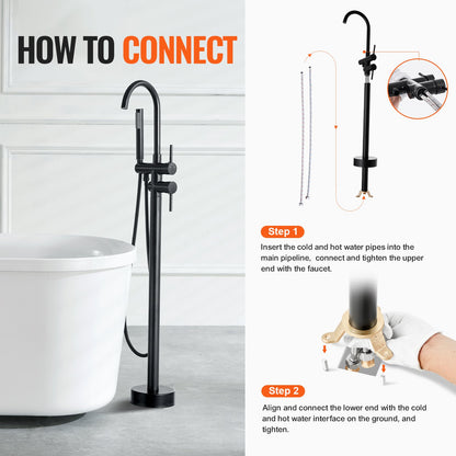 VEVOR Freestanding Bathtub Faucet Floor Mount Two Water Modes 360° for Bathing