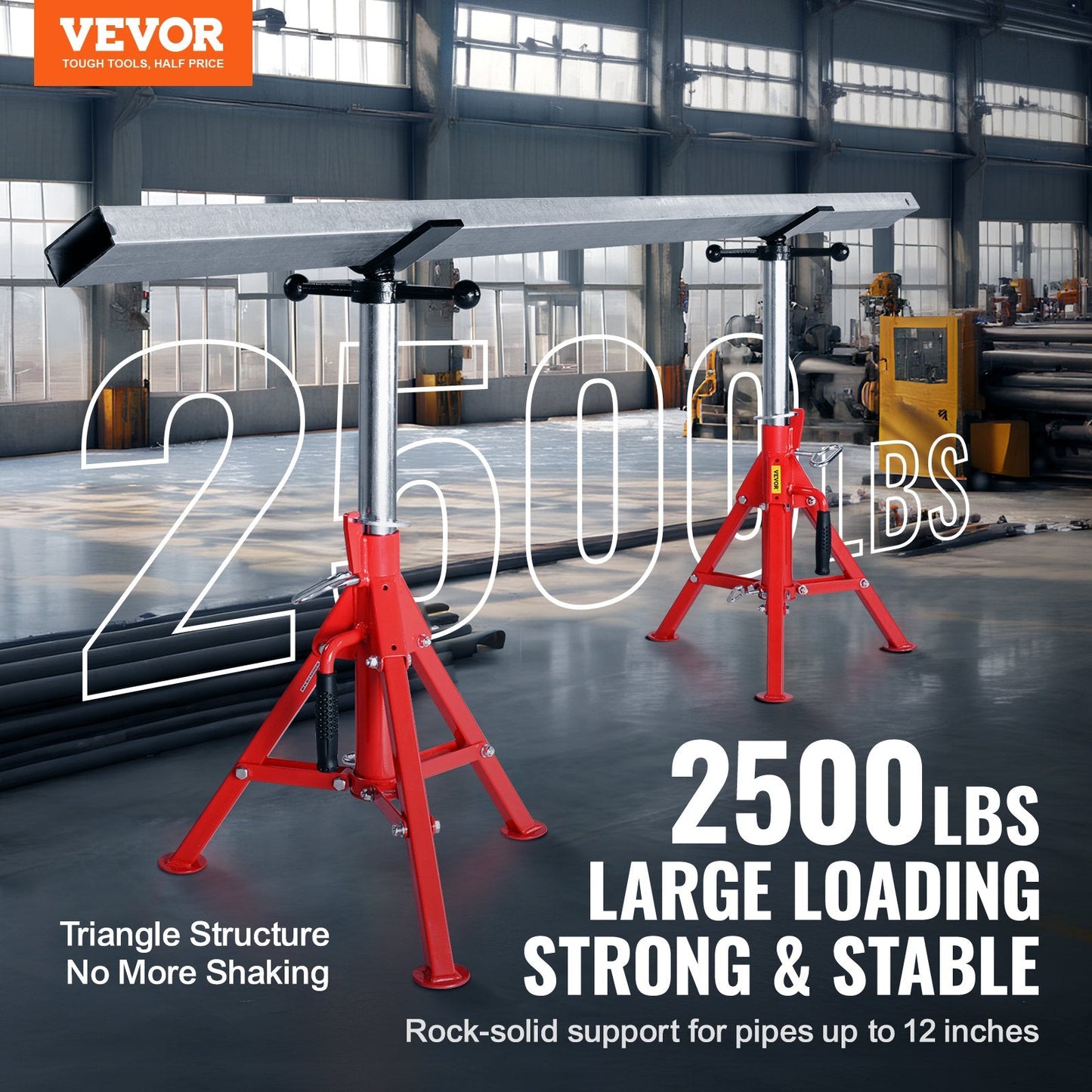 Adjustable V-Head Pipe Stand, 1/8"-12" Capacity, 51-94 cm Height, 1134 kg Load