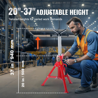 VEVOR V Head Pipe Stand 1/8"-12" Capacity, Adjustable Height 20"-37", Pipe Jack