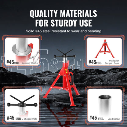 Adjustable V-Head Pipe Stand, 1/8"-12" Capacity, 51-94 cm Height, 1134 kg Load