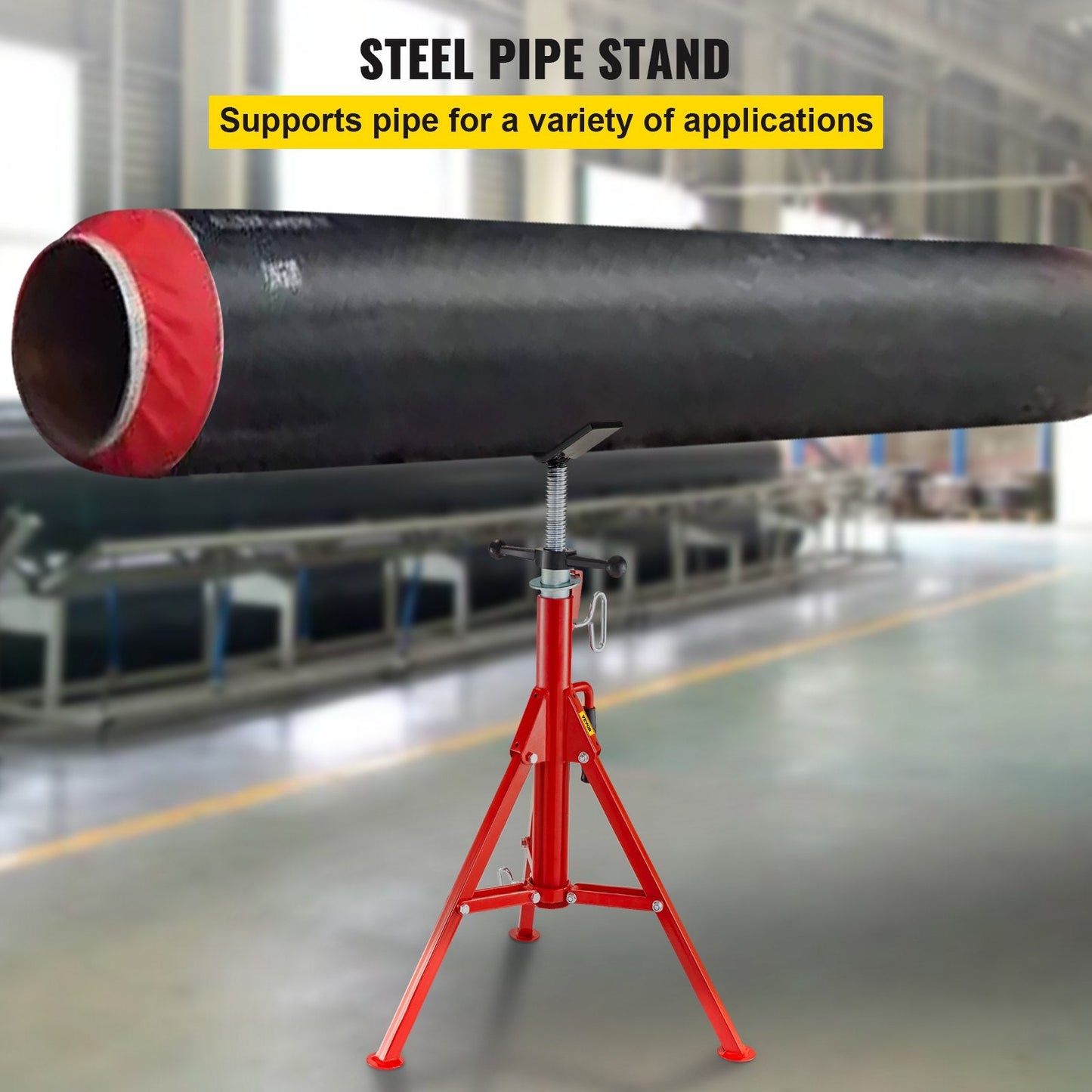 Adjustable V-Head Pipe Stand, 71-132 cm Height, 1134 kg Capacity, Steel Frame