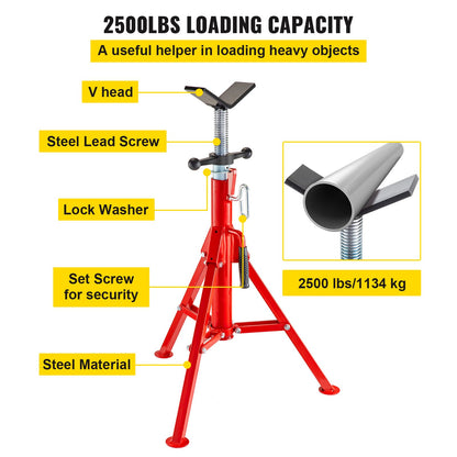 VEVOR V Head Pipe Stand Adjustable Height 28-52 Inch, Pipe Jack Stands 2500 LB.