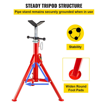 Adjustable V-Head Pipe Stand, 71-132 cm Height, 1134 kg Capacity, Steel Frame
