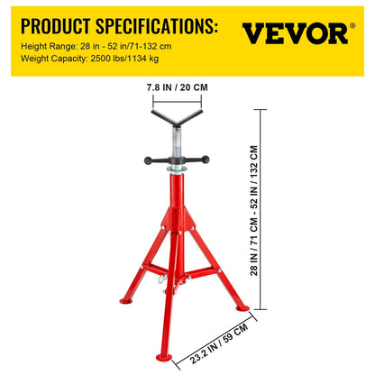 Adjustable V-Head Pipe Stand, 71-132 cm Height, 1134 kg Capacity, Steel Frame
